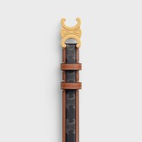 Medium 25MM Triomphe Belt in Triomphe Canvas and Calfskin - TAN -  - 1 | CELINE