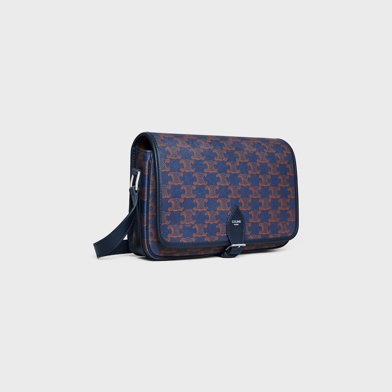 MESSENGER FOLCO PEQUEÑO DE LONA TRIOMPHE Y PIEL DE BECERRO - AZUL MARINO INTENSO - BOLSOS EN BANDOLERA - 1 | CELINE