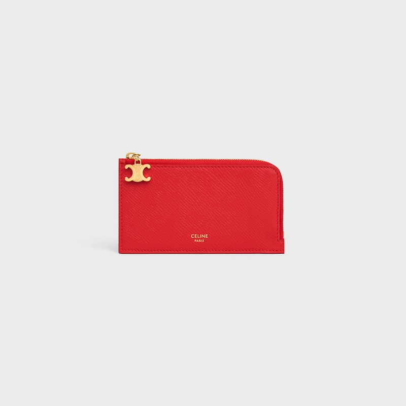LONG ZIPPED CARD HOLDER IN GRAINED CALFSKIN - ULTRA RED - COIN AND CARD HOLDERS - 1 | CELINE