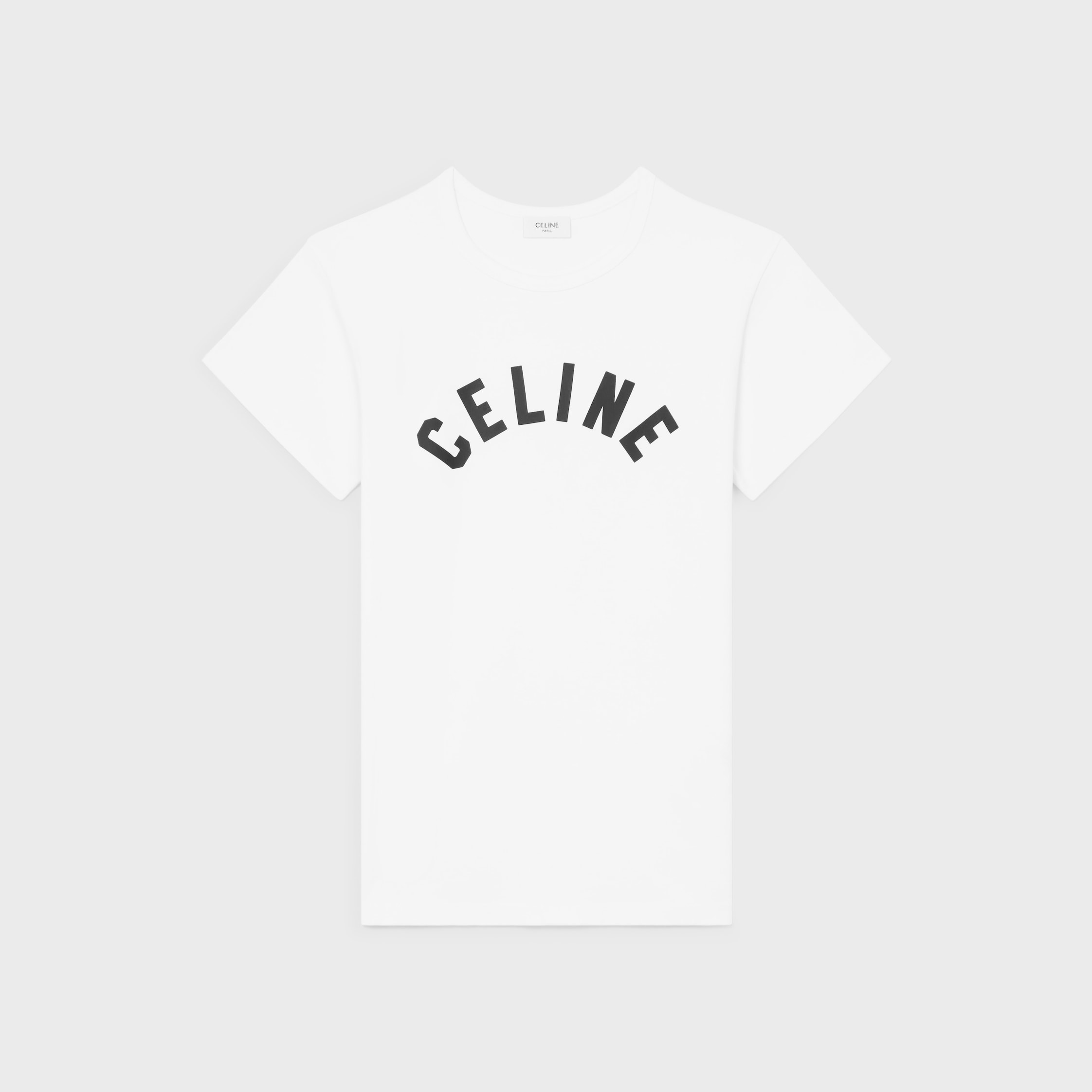 CELINE ホワイト Tシャツ CELINE 750$ T-Shirt With Rhinestone-Studded Logo Print In White
