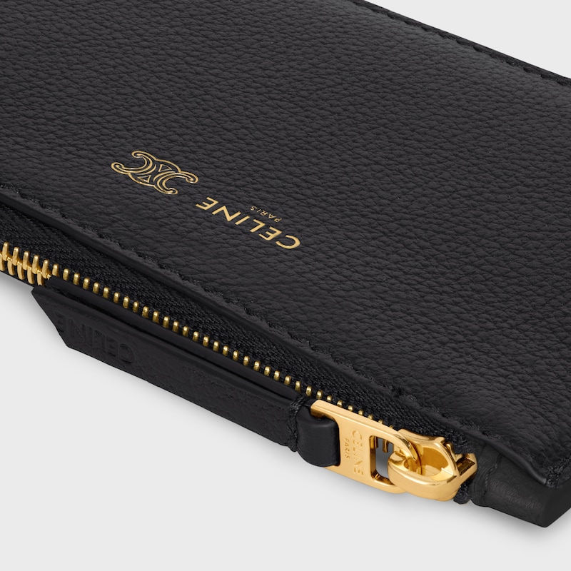 LONG ZIPPED CARD HOLDER IN SUPPLE GRAINED CALFSKIN - BLACK / ULTRA BLUE - COIN AND CARD HOLDERS - 1 | CELINE