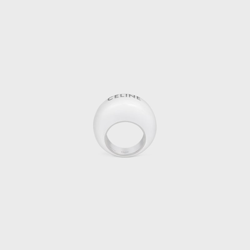 Celine Sulky Ring in Enamel and Brass with Rhodium Finish - SILVER/OPTIC WHITE -  - 1 | CELINE