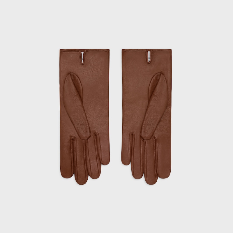 triomphe gloves in plongé lambskin - BROWN -  - 1 | CELINE