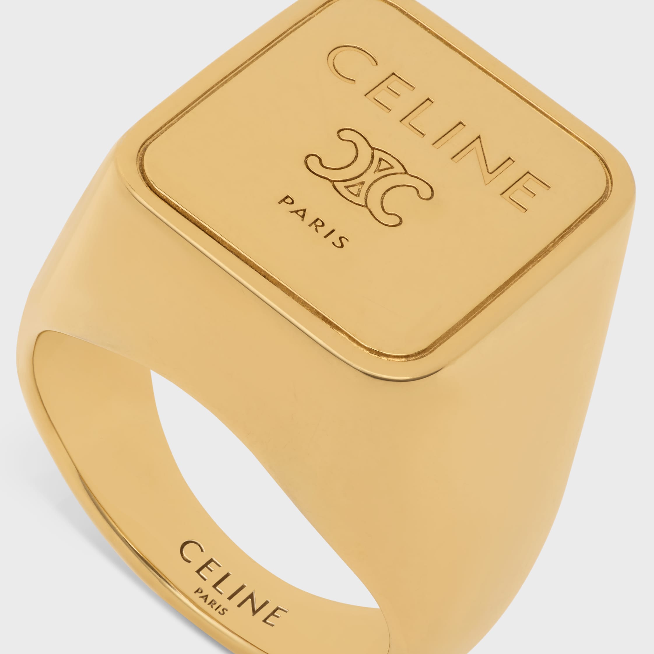 Triomphe Square Signet Ring in Brass with Gold Finish - GOLD | CELINE