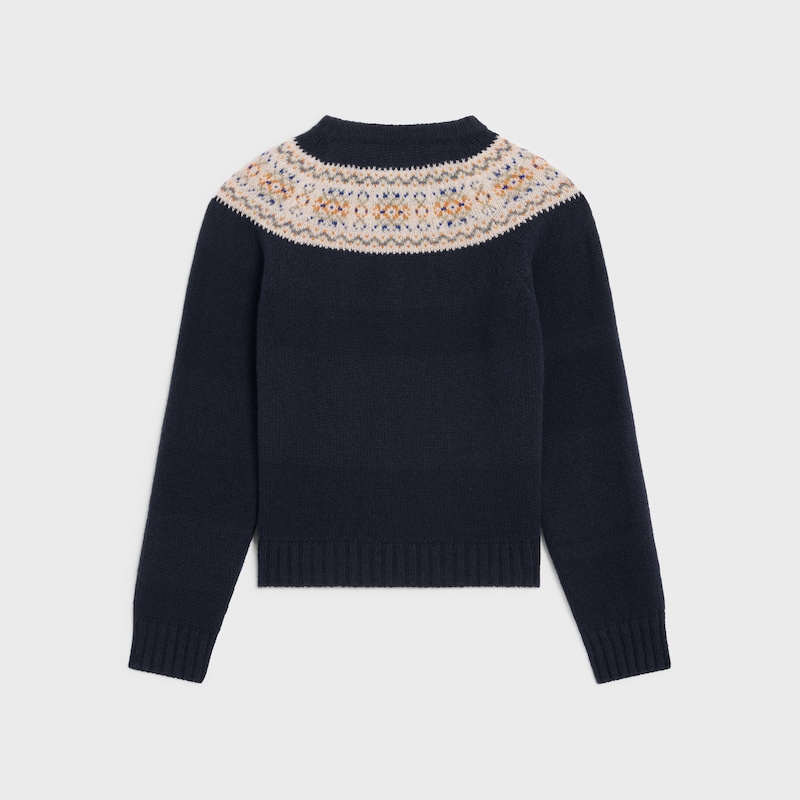 crewneck sweater IN TRIOMPHE FAIR ISLE WOOL - NAVY -  - 1 | CELINE