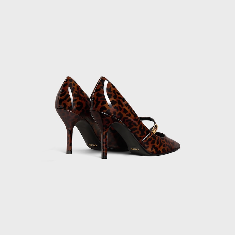 CELINE JUDY STRAPPY PUMP IN PRINTED LEOPARD PATENT CALFSKIN - BLACK / BROWN -  - 1 | CELINE