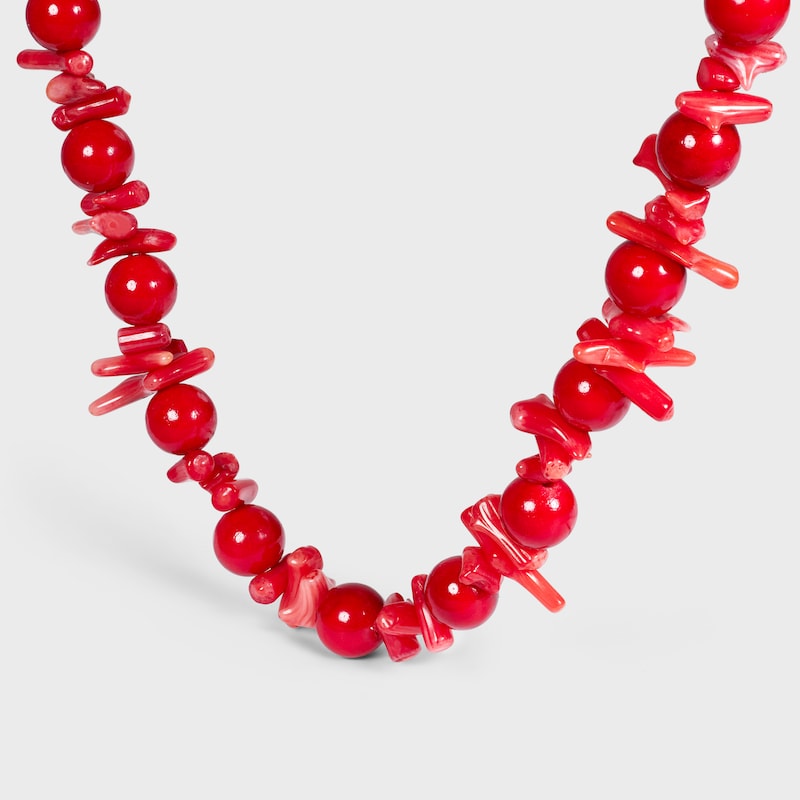 &Eacute;T&Eacute; CELINE BEADS NECKLACE IN CORAL, CALCITE, VARNISH AND BRASS WITH GOLD FINISH - RED - NECKLACES - 1 | CELINE