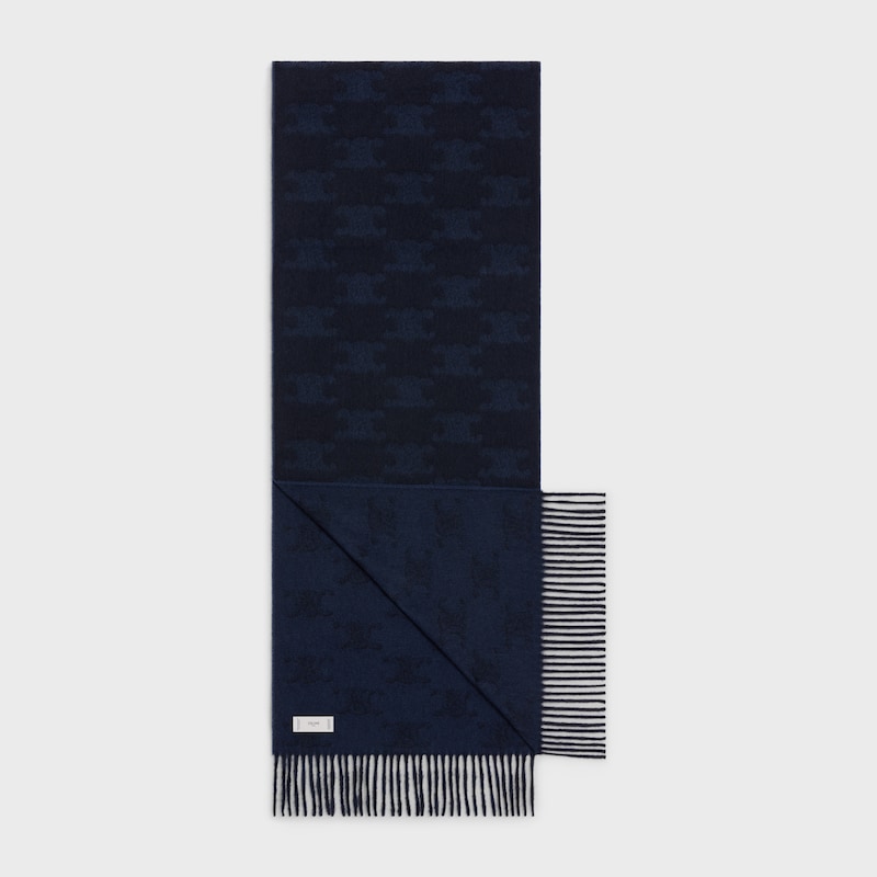 monogrammed fringed scarf in cashmere - DARK BLUE / NAVY -  - 1 | CELINE