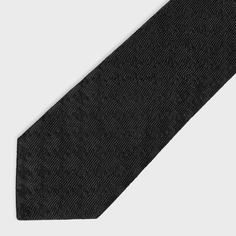 cravate soie jacquard mini triomphe - BLACK/BLACK -  - 1 | CELINE