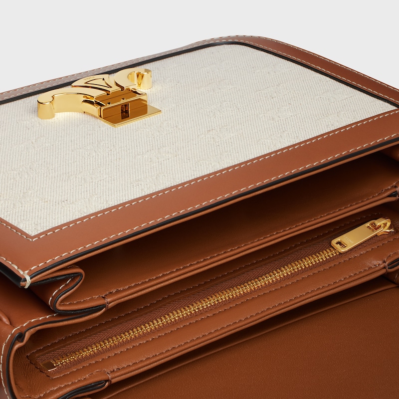 Classique Triomphe Bag in TEXTILE WITH TRIOMPHE ALL-OVER AND CALFSKIN - NATURAL / TAN - SHOULDER BAGS - 1 | CELINE