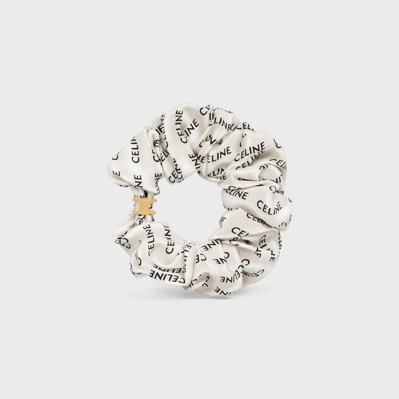 Celine Scrunchy Rayure in Silk and Brass with Gold finish - GOLD & WHITE -  - 1 | CELINE