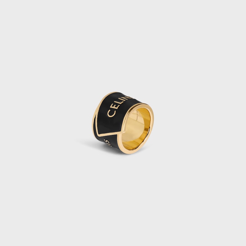 CELINE RIBBON LARGE RING IN ENAMEL AND BRASS WITH GOLD FINISH - BLACK / GOLD -  - 1 | CELINE