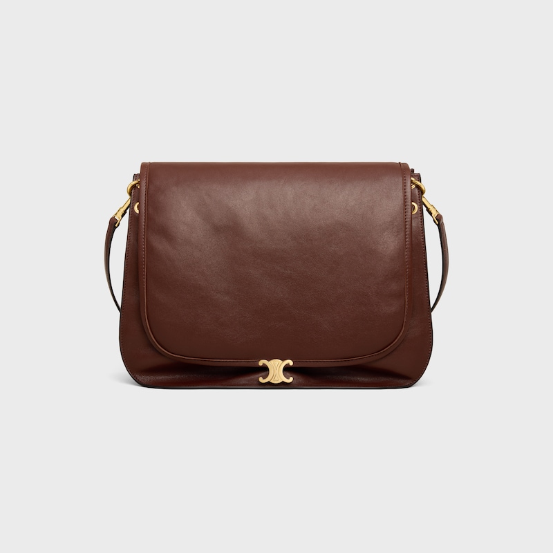 SOFT TRIOMPHE BESACE IN SUPPLE SHINY LAMBSKIN - DEEP BROWN - HOBO AND TOTE BAGS - 1 | CELINE