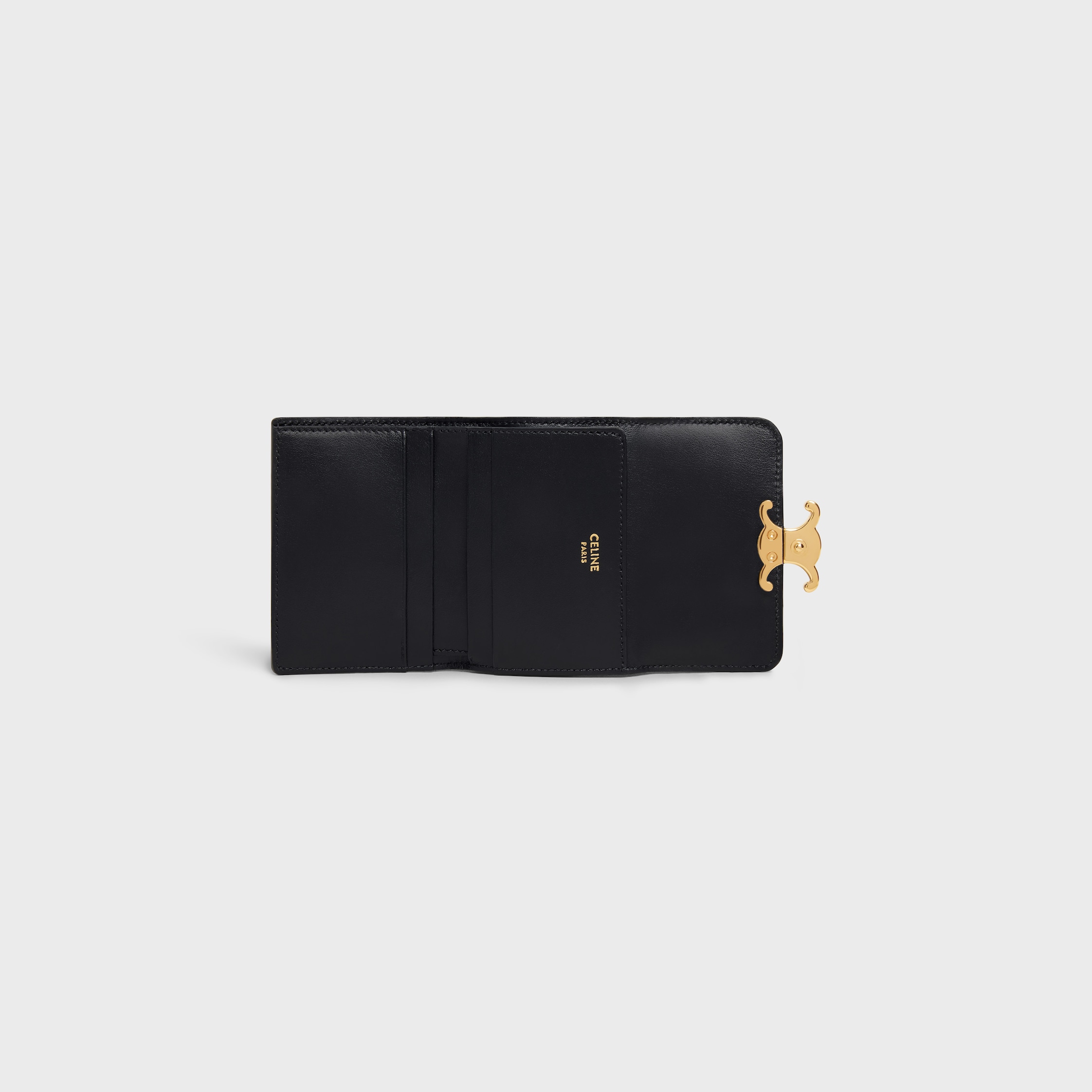 COMPACT WALLET WITH COIN TRIOMPHE IN Shiny calfskin - BLACK