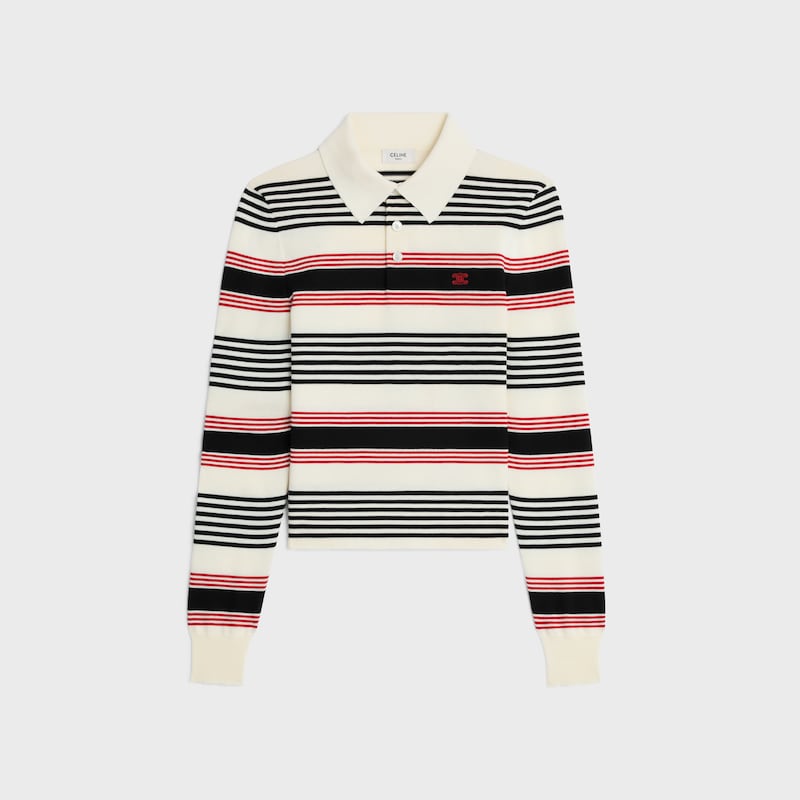 polo sweater IN striped cotton - WHITE/BLACK/RED -  - 1 | CELINE