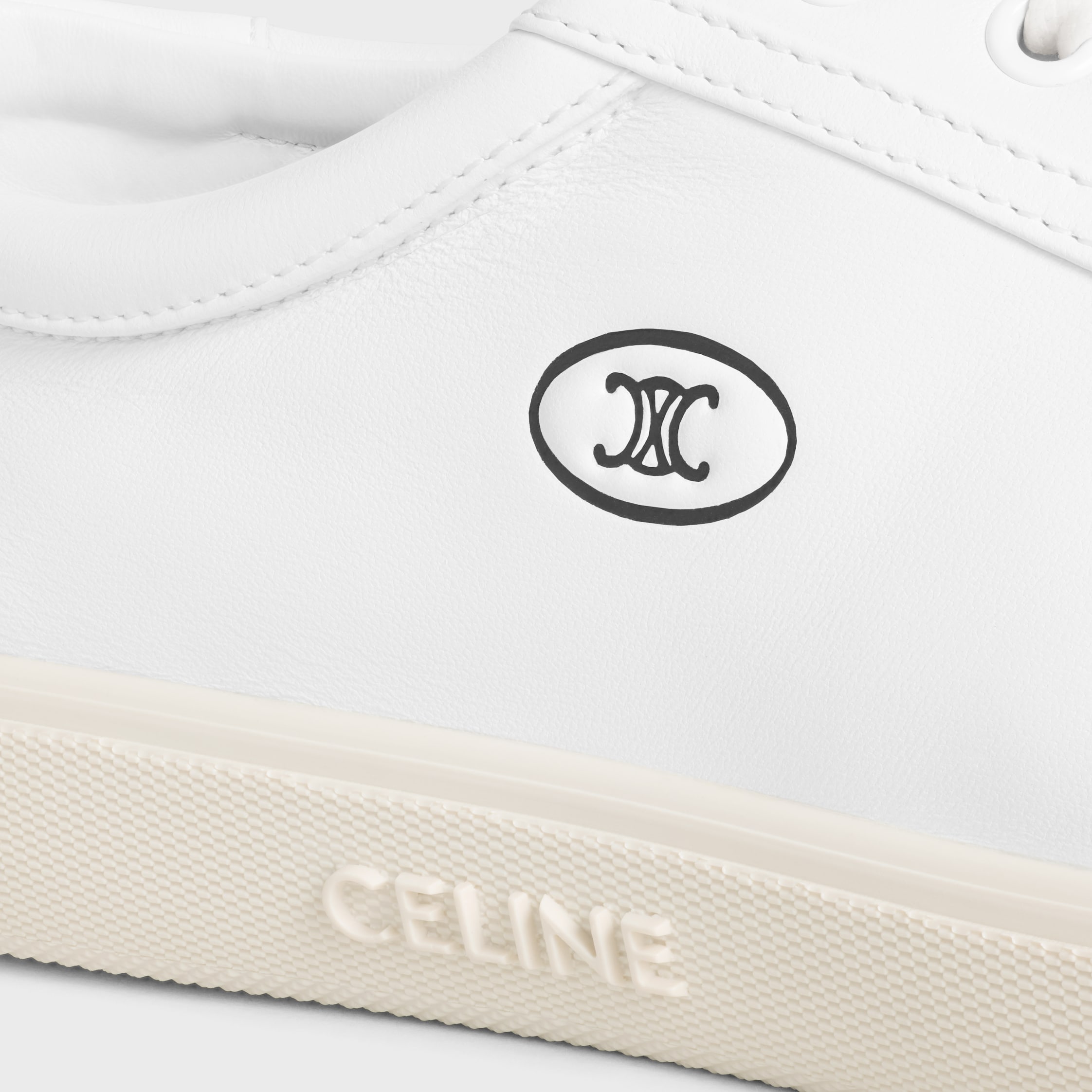 CELINE LOU LOW LACE-UP SNEAKER WITH TRIOMPHE IN LAMBSKIN - OPTIC