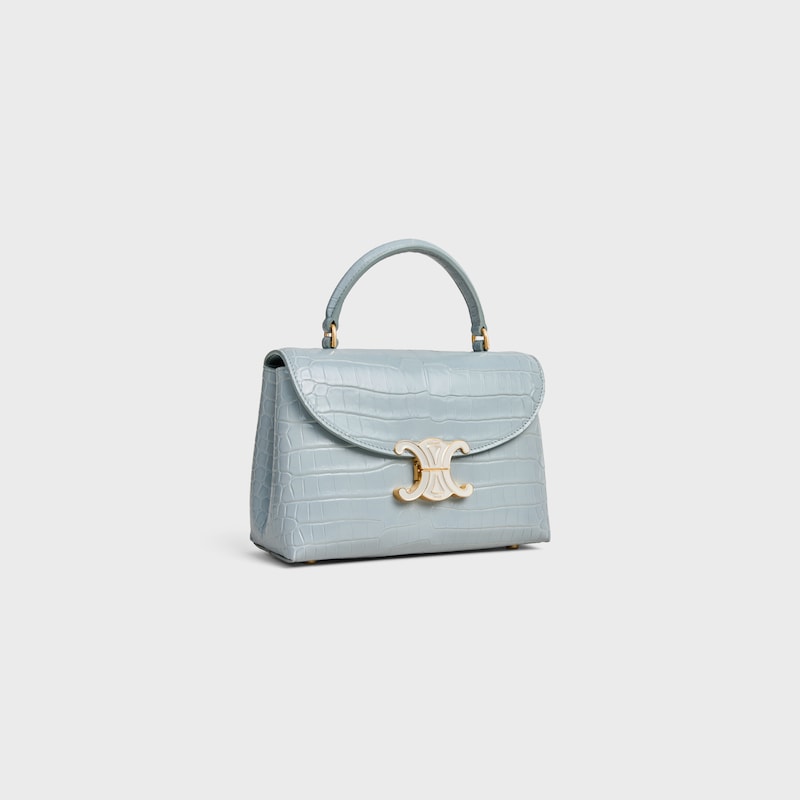 TEEN NINO BAG IN CROCODILE WITH ENAMEL CLOSURE - ICE BLUE / WHITE COTTON - NINO - 1 | CELINE