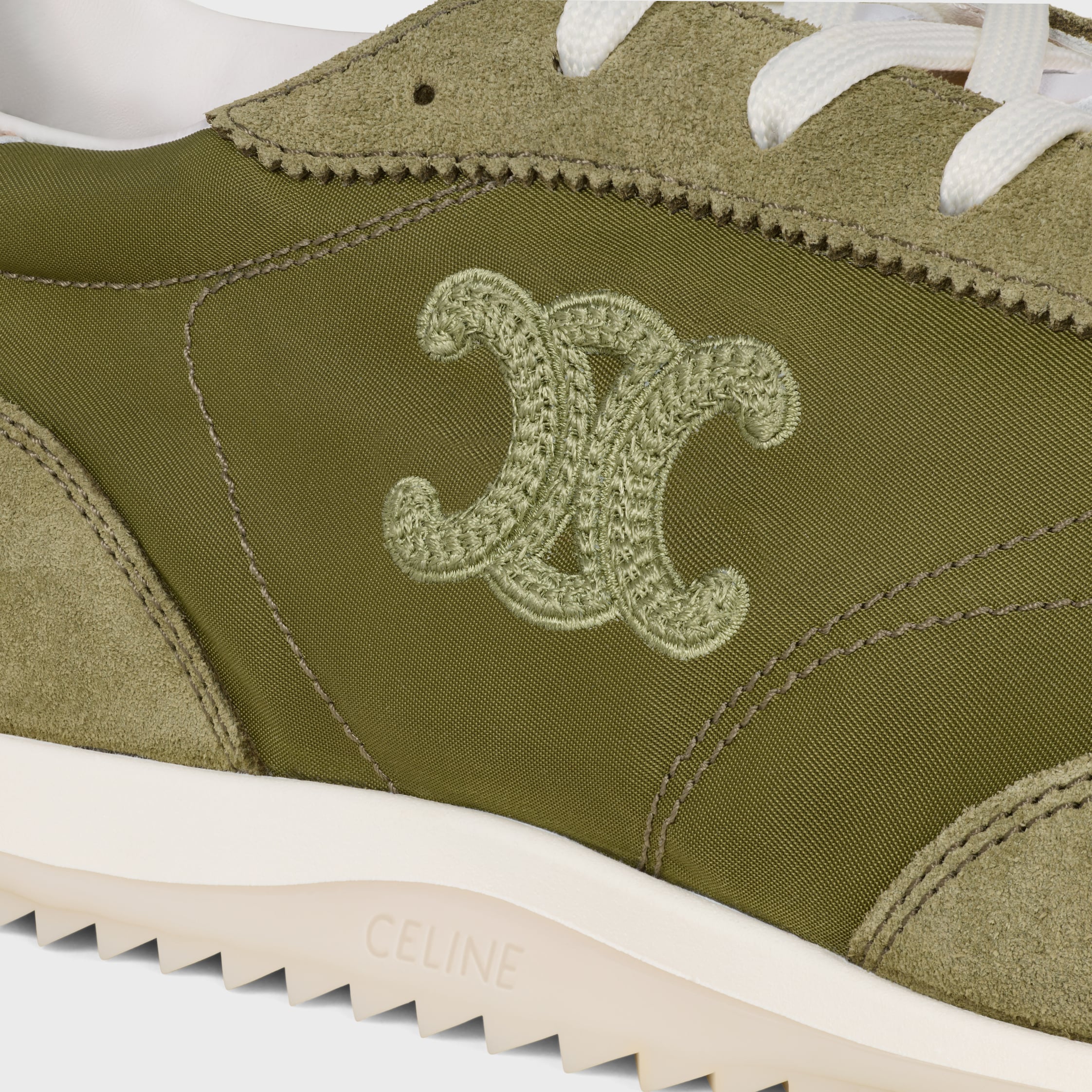 RACER SNEAKER IN NYLON, SUEDE CALFSKIN AND CALFSKIN - OLIVE | CELINE