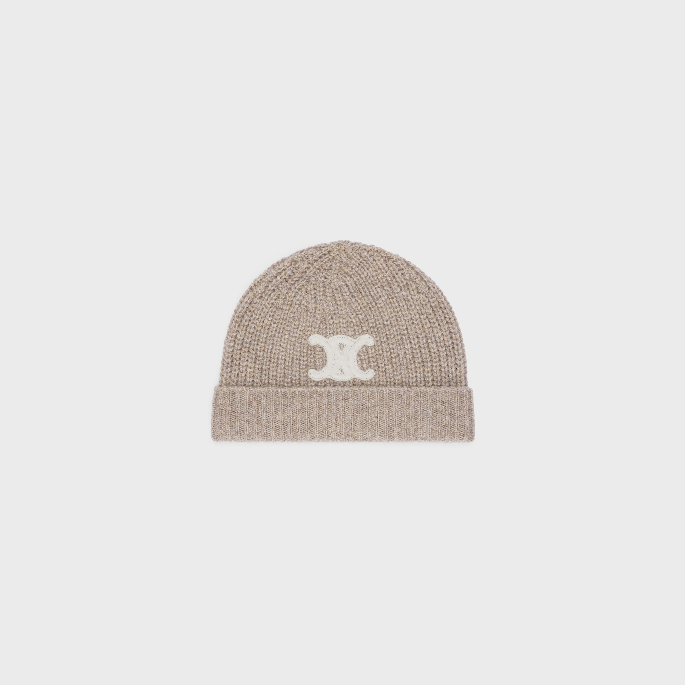 関税込 CELINE Triomphe beanie in heritage cashmere triomphe beanie in wool and cashmere - SAND | CELINE