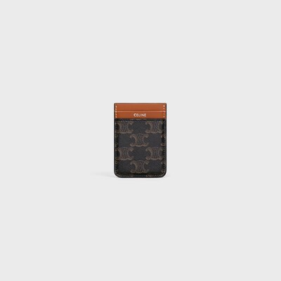MAGNET CARD HOLDER IN Triomphe canvas AND calfskin - TAN - TRIOMPHE CANVAS - 3 | CELINE