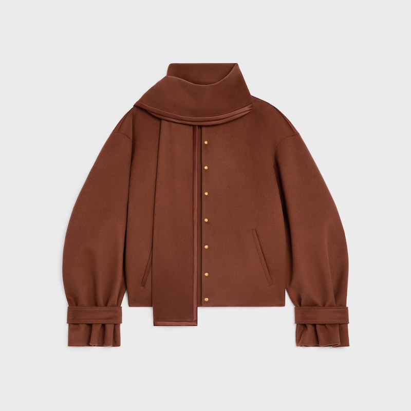 CHAQUETA CON BUFANDA DE PAÑO DE LANA - COÑAC -  - 1 | CELINE
