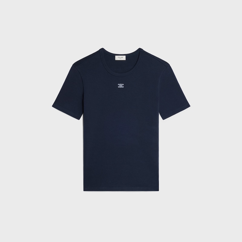 T-shirt Triomphe IN JERSEY DI COTONE A COSTE - BLU NAVY/ BIANCO SPORCO -  - 1 | CELINE