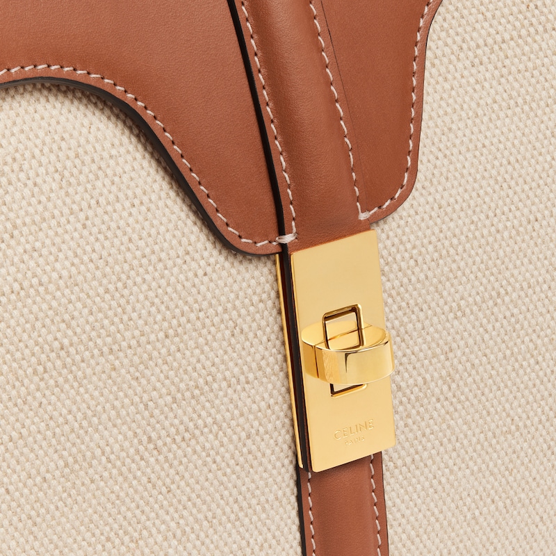 Small 16 Bag in Textile and natural calfskin - NATURAL / TAN - TOP-HANDLE BAGS - 1 | CELINE