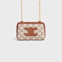 Clutch mit Kette Cuir Triomphe aus TEXTIL MIT TRIOMPHE PRINT UND KALBSLEDER - WEISS - BRIEFTASCHEN MIT KETTE - 1 | CELINE