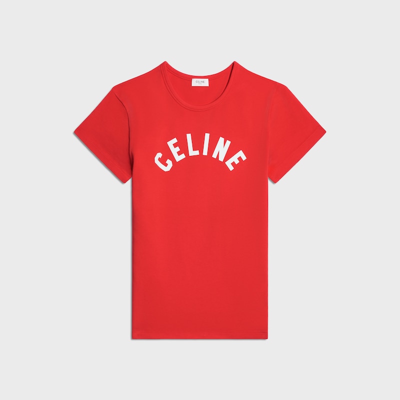 CAMISETA DE CORTE REGULAR DE PUNTO DE ALGOD&Oacute;N DE CANAL&Eacute; - ROJO CICLISTA/BLANCO CRUDO -  - 1 | CELINE