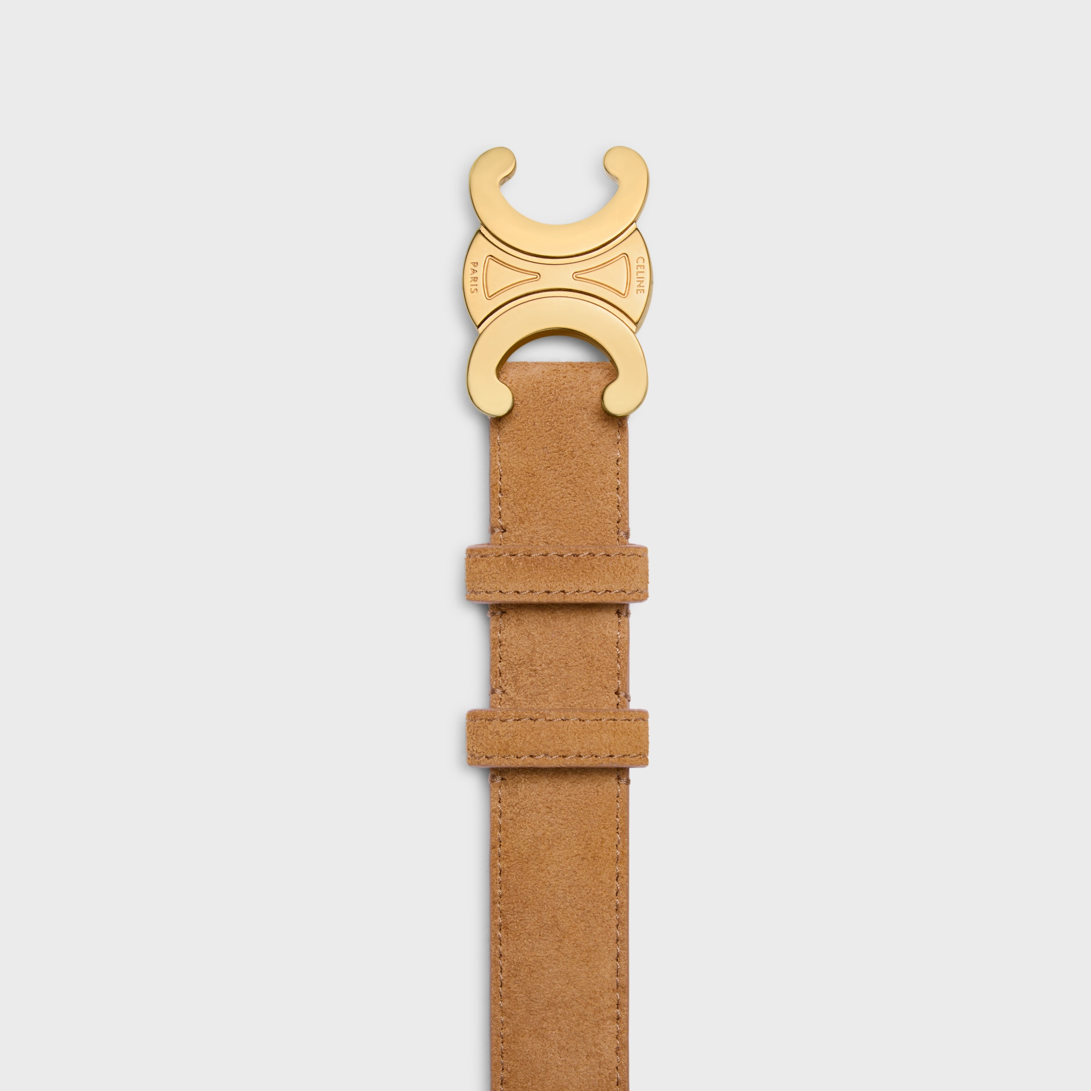 Medium 25MM Triomphe Belt in SUEDE CALFSKIN - TOBACCO | CELINE