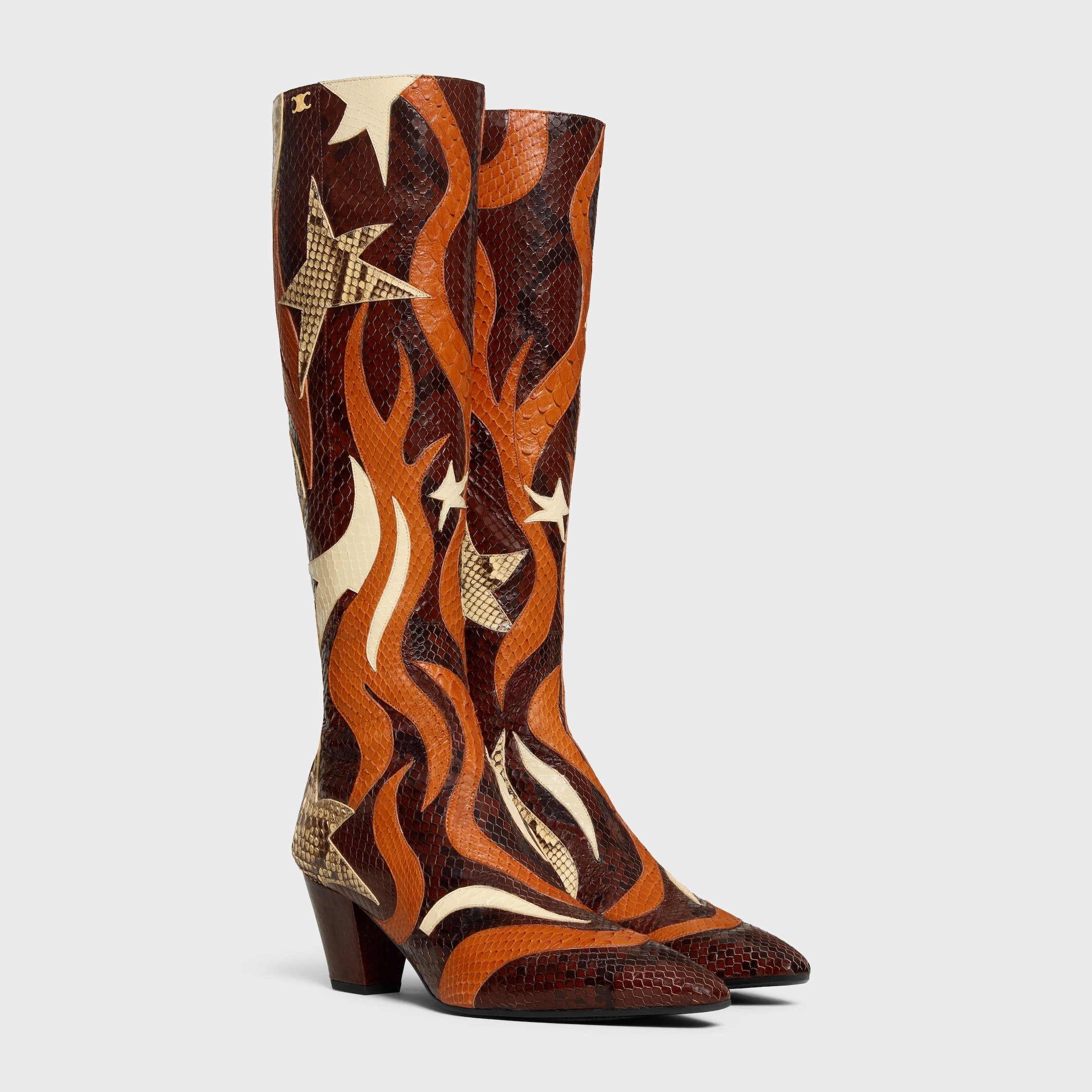 STAGE - HIGH BOOT IN PYTHON PATCHWORK - BROWN TERRACOTTA | CELINE