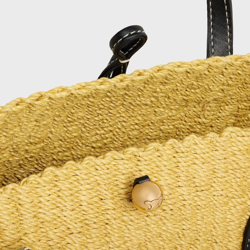 SMALL TRIOMPHE BEADS IN RAFFIA AND CALFSKIN - NATURAL / BLACK - NEW - 1 | CELINE