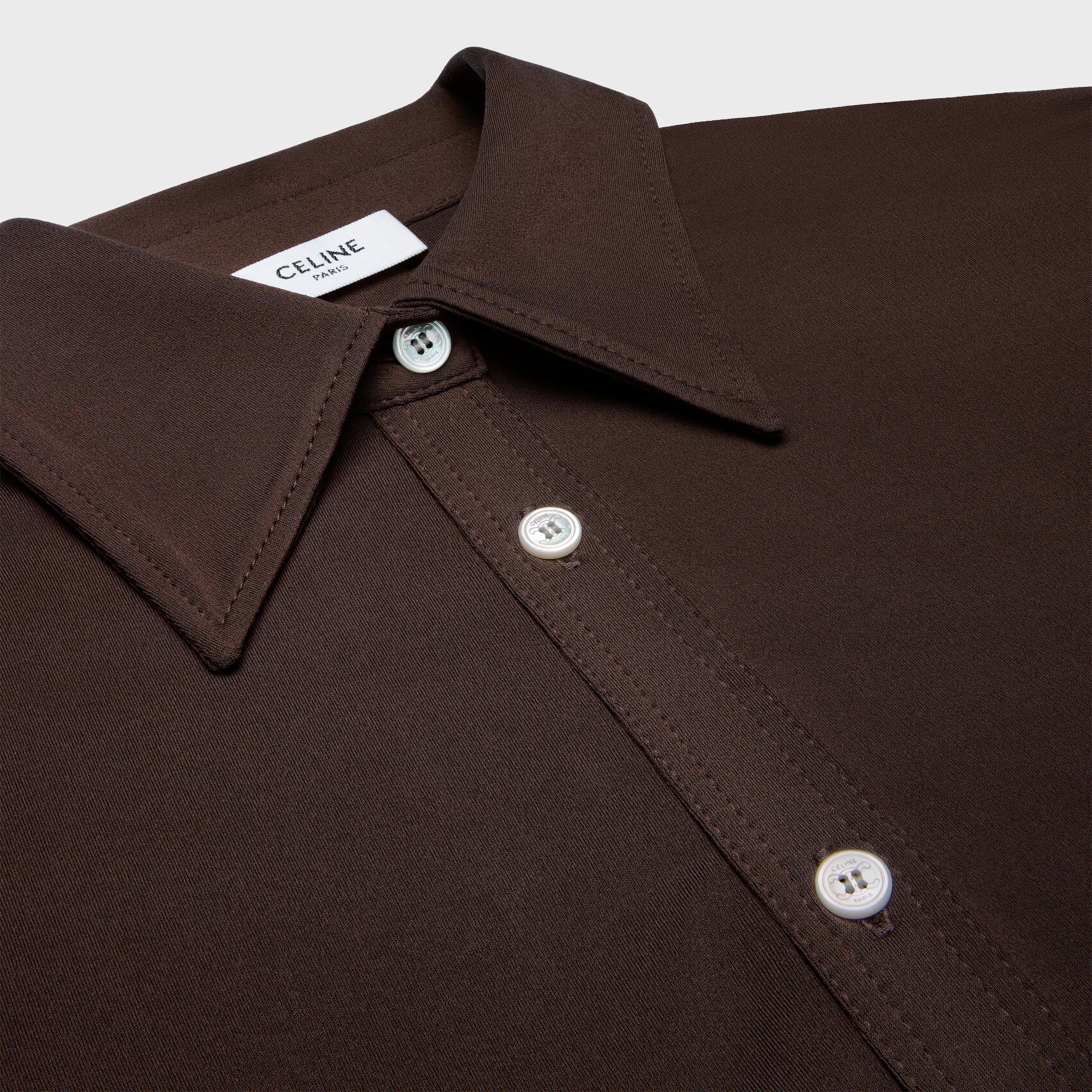 fitted shirt IN viscose jersey - DARK CHOCOLATE | CELINE