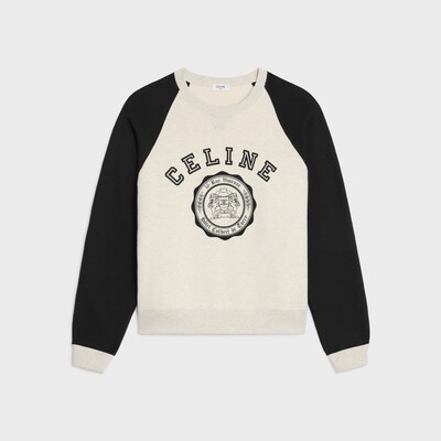 棉質抓絨徽章寬鬆衛衣 - 米色 / 黑色 -  - tileIndex | CELINE