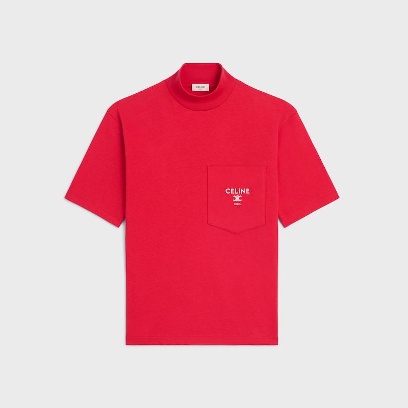 t-shirt col montant jersey coton - RED NEBRASKA/OFF WHITE -  - 1 | CELINE