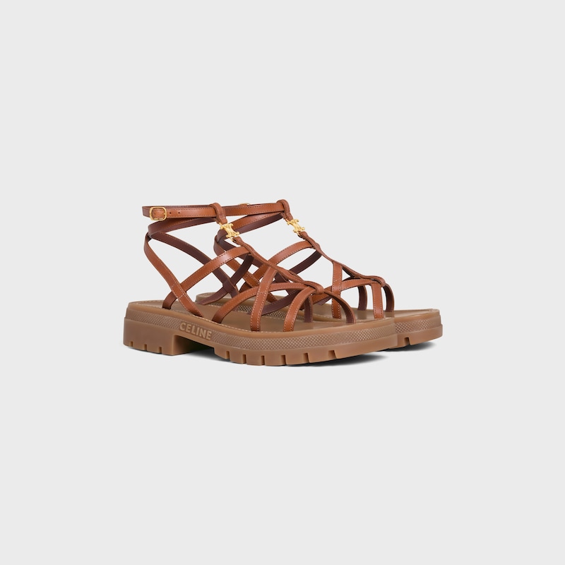 CELINE - CLEA TRIOMPHE STRAPPY SANDAL in CALFSKIN - VEGETAL TANNING - TAN -  - 1 | CELINE