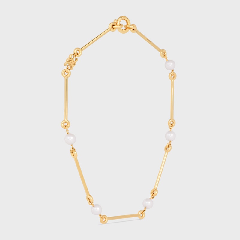 CELINE 레 페를르 스트레이트 목걸이 - 레진 펄 & 골드 피니시 브라스 - 골드 / 아이보리 - 목걸이 - 1 | CELINE