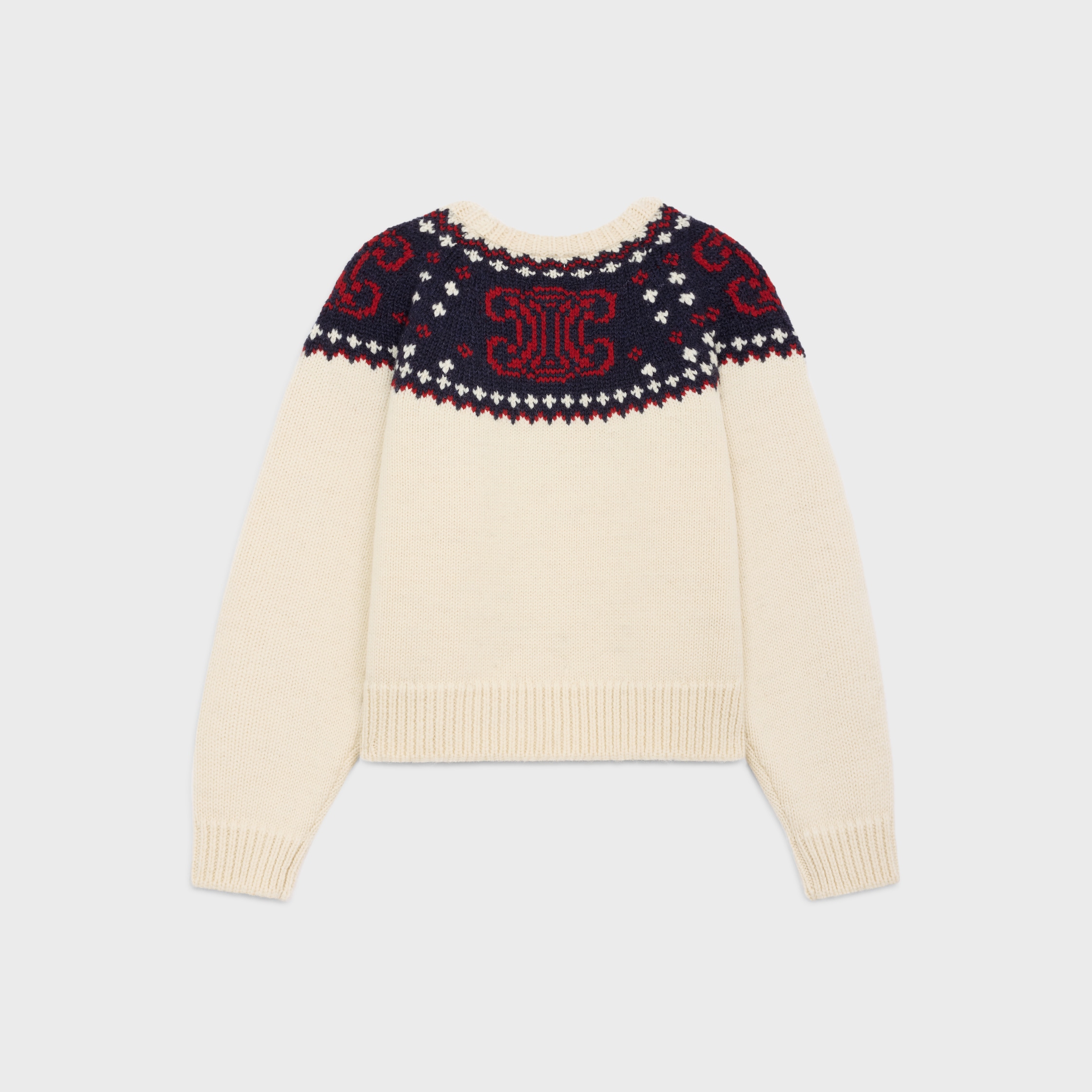 TRIOMPHE CREW NECK SWEATER IN FAIR ISLE WOOL - OFF WHITE