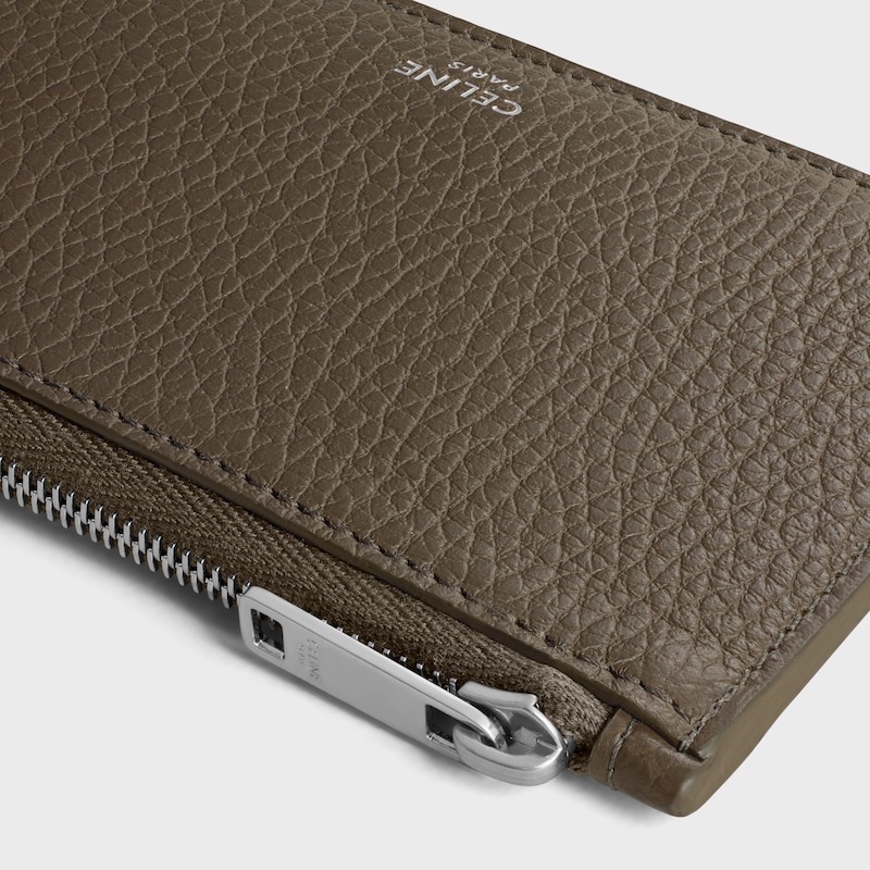 LONG ZIPPED CARD HOLDER IN GRAINED CALFSKIN - DARK MOSS - NEW - 1 | CELINE