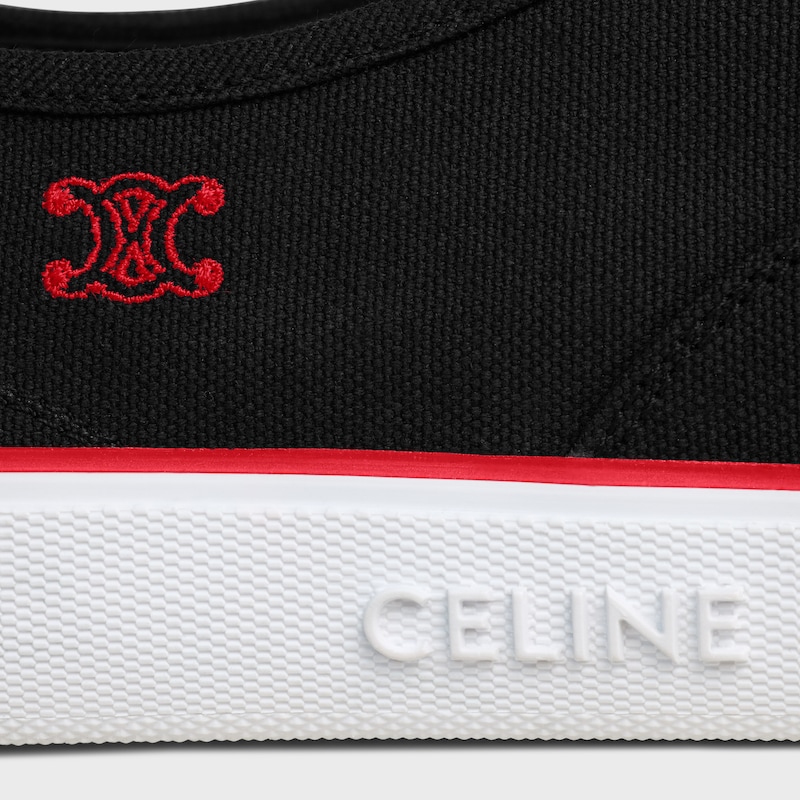 ALAN SNEAKER IN CANVAS AND SUEDE CALFSKIN - BLACK / RED -  - 1 | CELINE