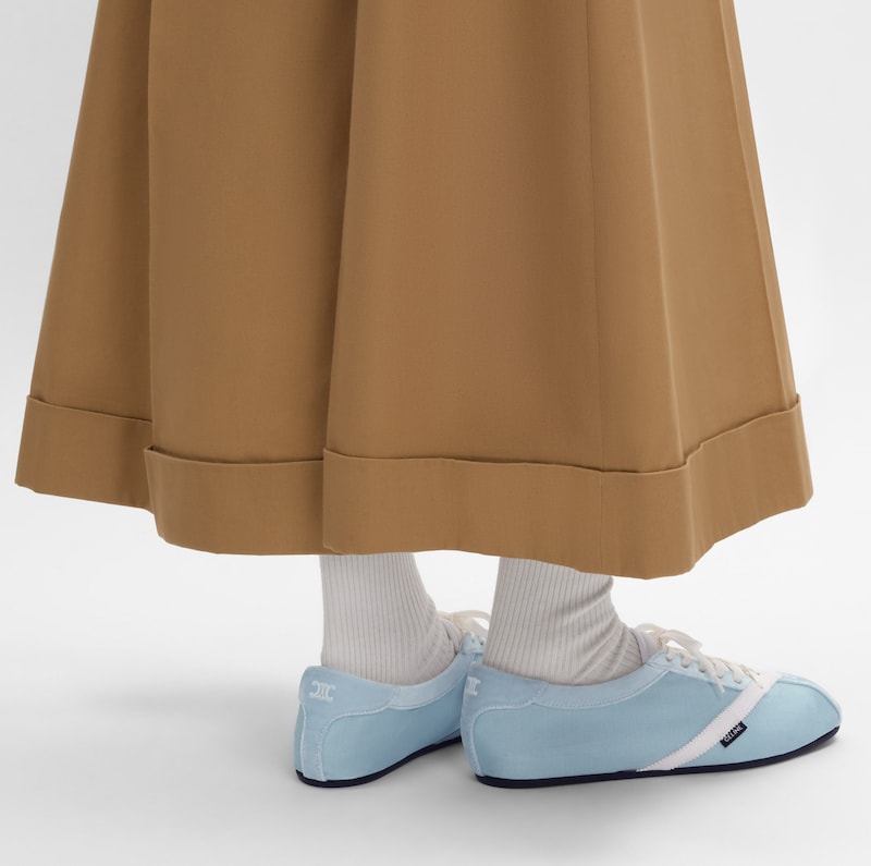 SNEAKER PLANA DE GROGR&Eacute;N, TERCIOPELO, ANTE DE PIEL DE CABRA Y PIEL DE CORDERO - AZUL CLARO / BLANCO &Oacute;PTICO -  - 1 | CELINE