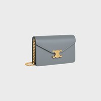 WALLET ON CHAIN MARGO in Shiny calfskin - BLUE GREY - MORE LINES - 2 | CELINE