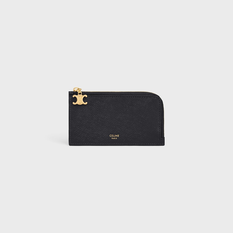 LONG ZIPPED CARD HOLDER IN GRAINED CALFSKIN - BLACK - COIN AND CARD HOLDERS - 1 | CELINE