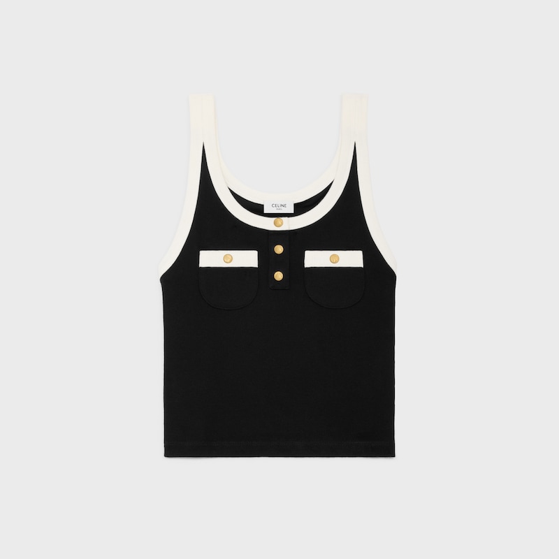cropped tank top in cotton jersey - BLACK/ECRU -  - 1 | CELINE
