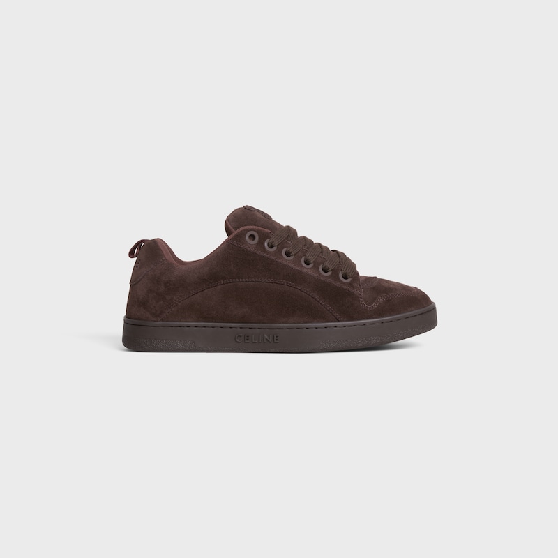 CELINE HUNTINGTON LOW LACE-UP SNEAKER IN SUEDE CALFSKIN AND MESH - DARK BROWN -  - 1 | CELINE