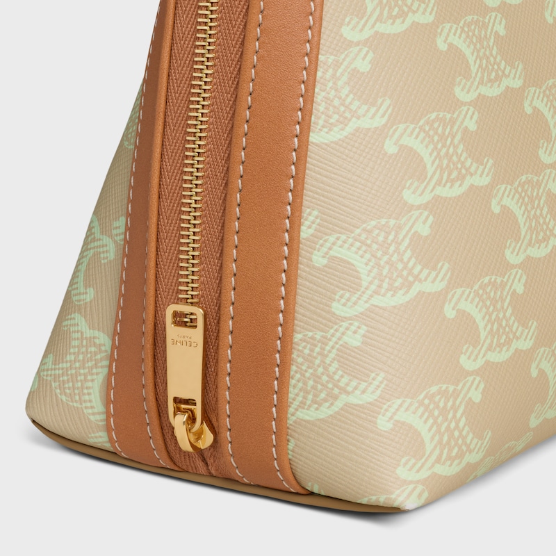 MEDIUM COSMETIC POUCH IN TRIOMPHE CANVAS AND CALFSKIN - SANDCASTLE / SOFT LIME - BEAUTY ACCESSORIES - 1 | CELINE