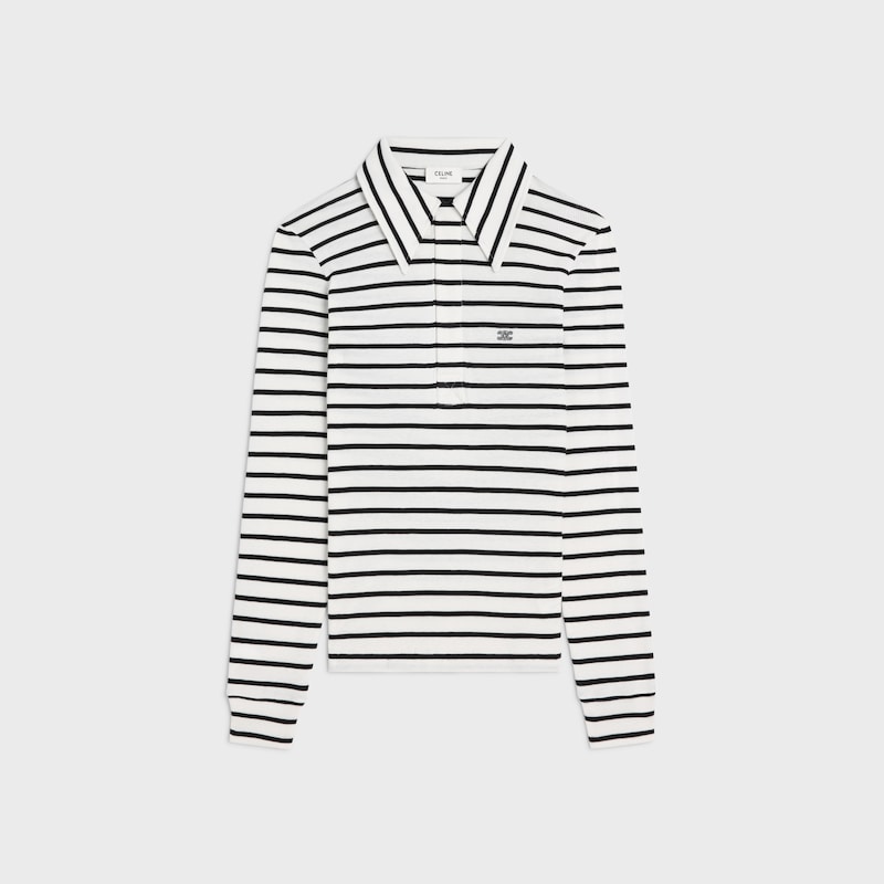 CAMISA ESTILO POLO DE PUNTO DE SEDA A RAYAS - BLANCO CRUDO / NEGRO -  - 1 | CELINE