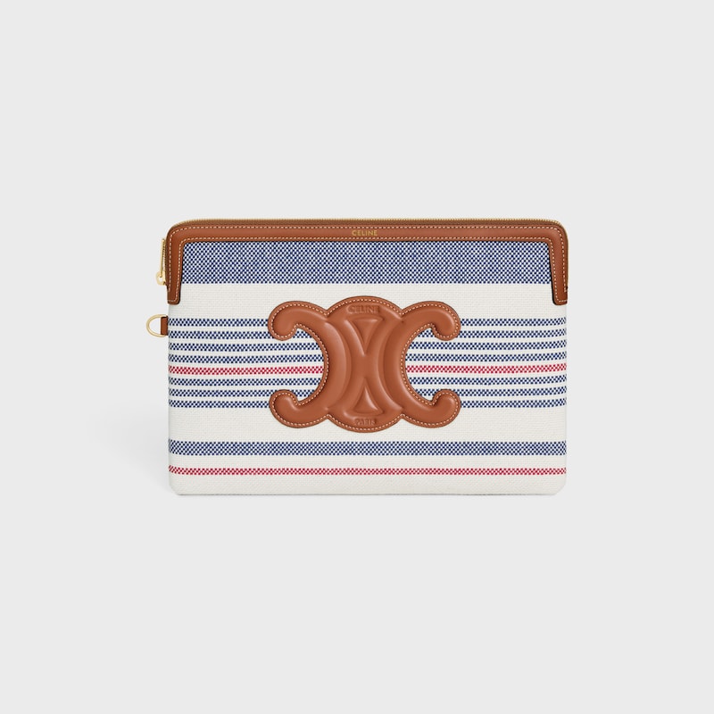 小号条纹织物和牛皮革饰带手拿包 - 拼色 - 手拿包及TECH配飾 - 1 | CELINE