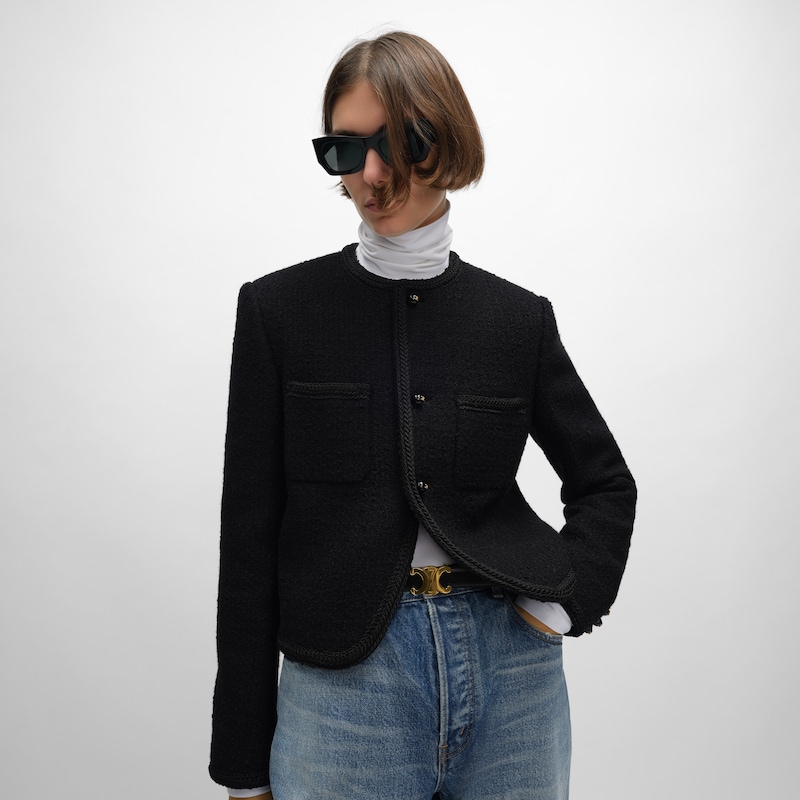 Jaqueta Chasseur em lã natté - PRETO - - 1 | CELINE