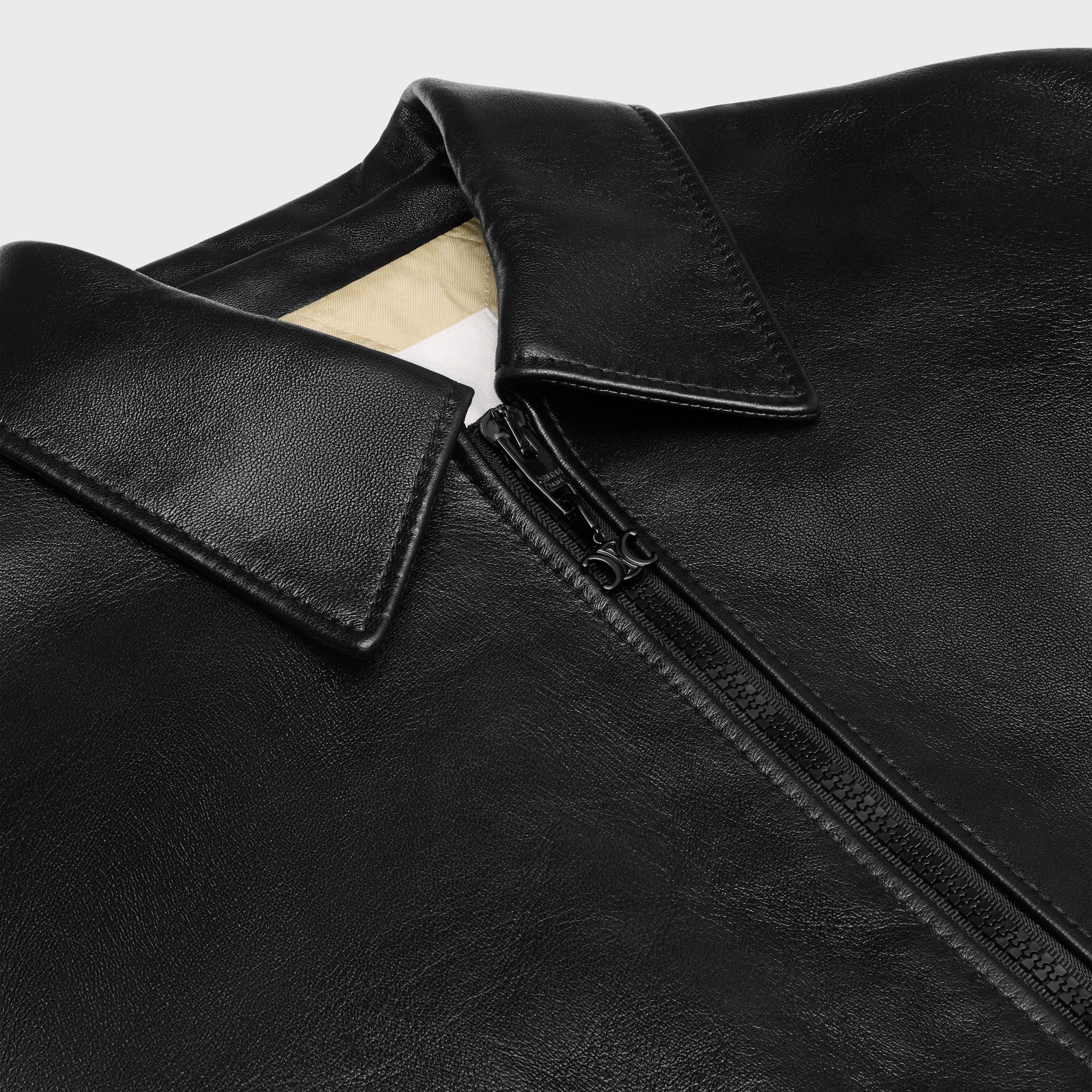 teddy jacket in lambskin - BLACK / CREAM | CELINE